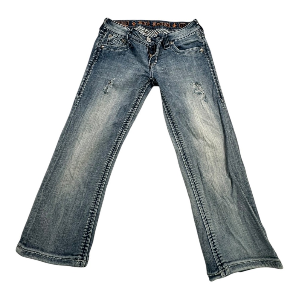 Rock Revival Womens Wendy Capri Jeans Rhinestone Distressed Size 27